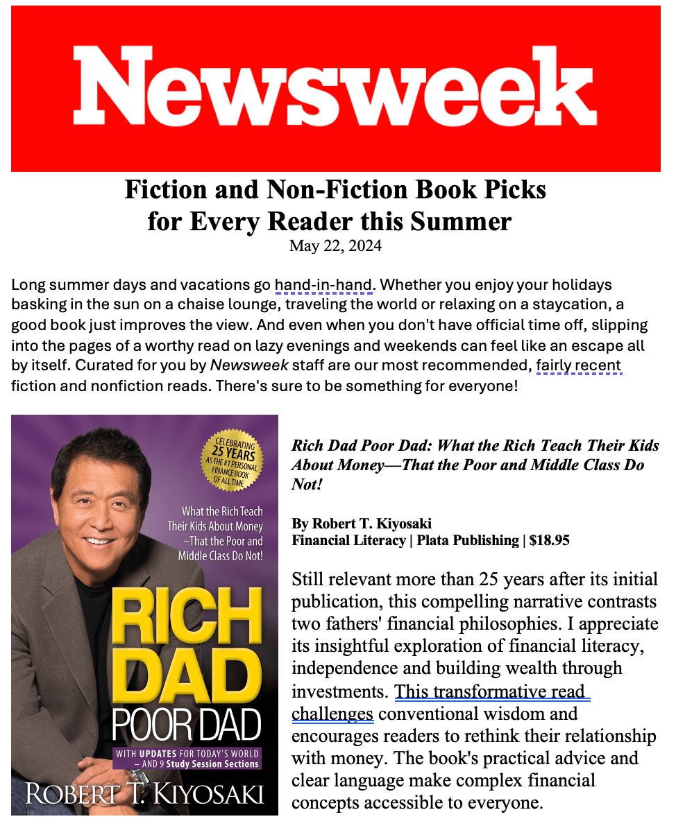 rich dad poor dad makes newsweeks summer reading list image