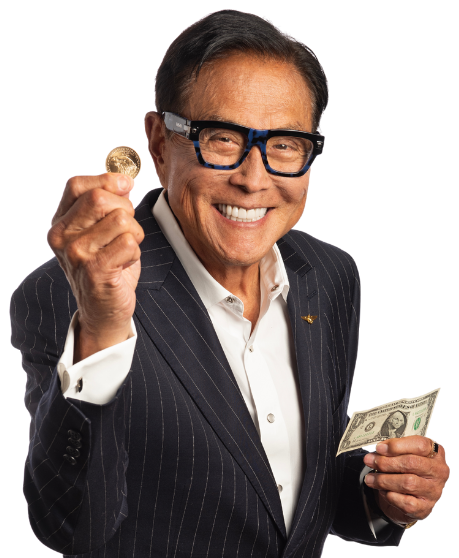 robert holding a gold coin and gripping cash